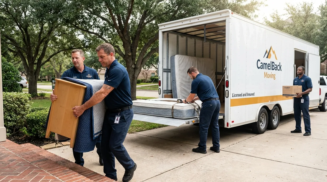 Crew loading residential truck for cross-state move from Cornell, WI