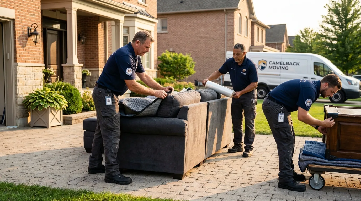 Large estate moving crew wrapping furniture in Cornell, WI